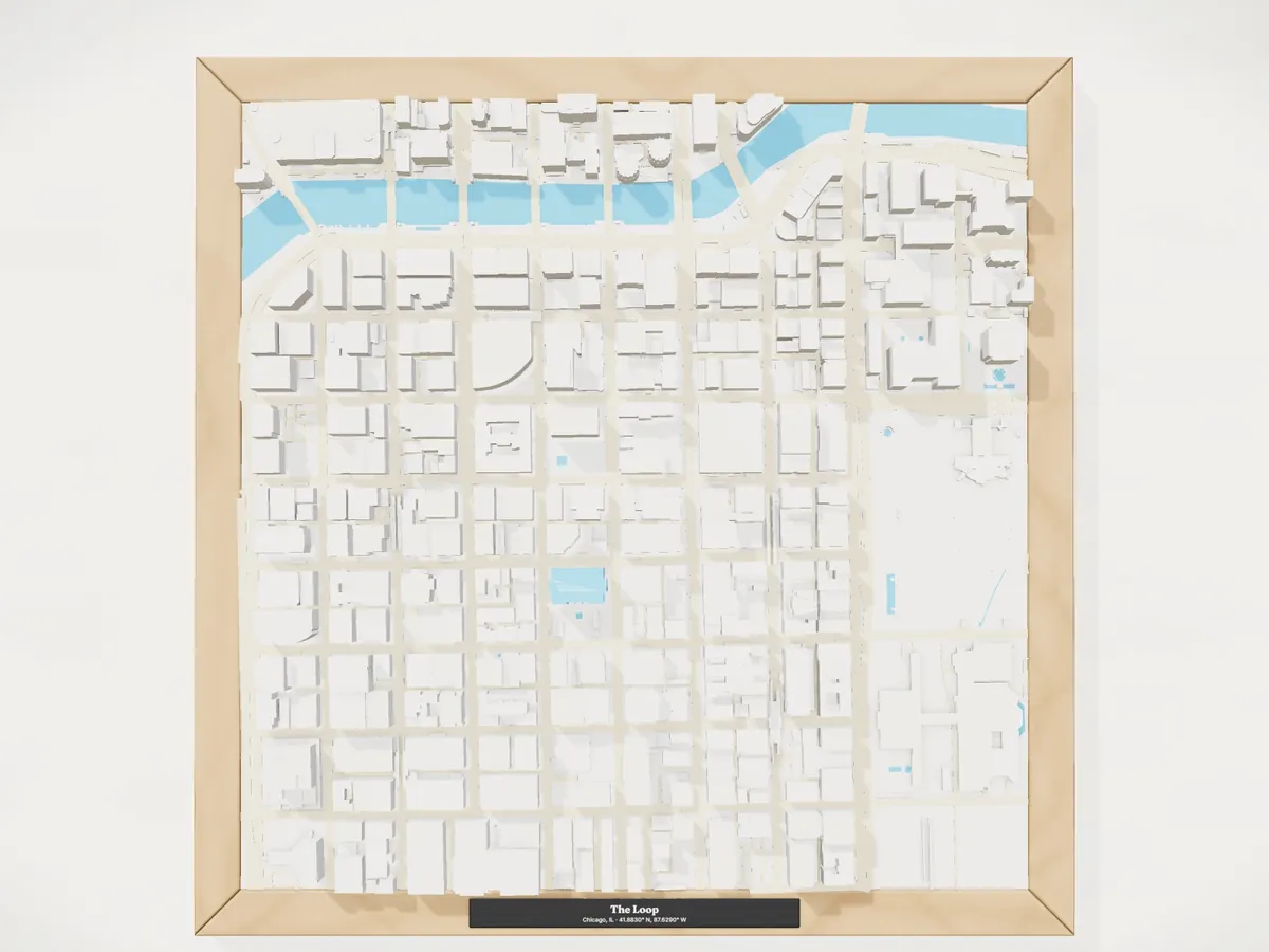A framed 3D model of The Loop, Chicago