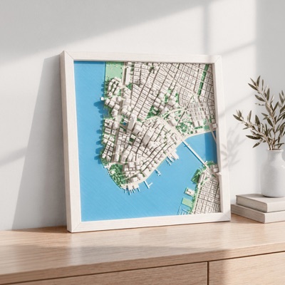 A framed model on a wall