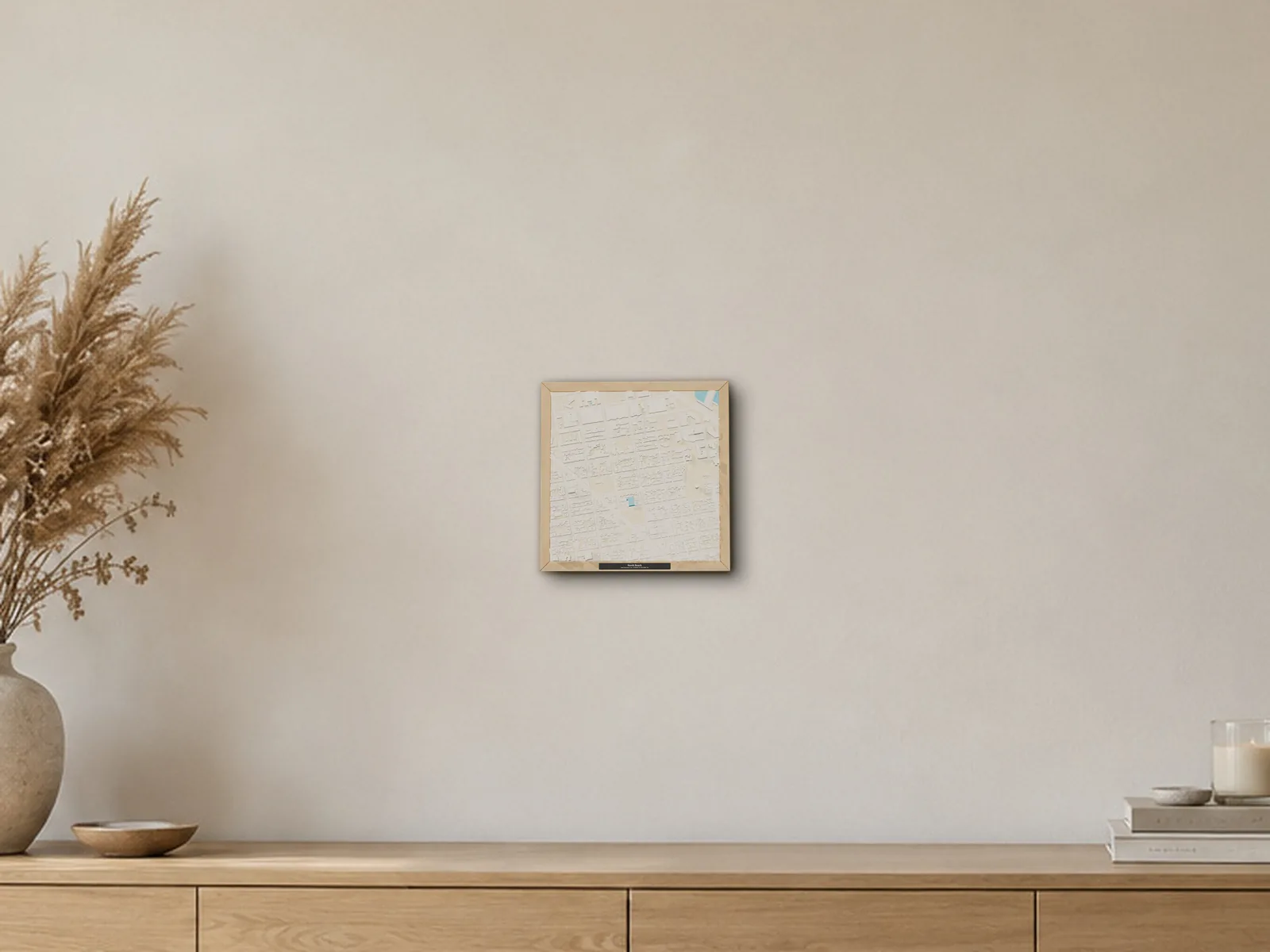 A framed 3D model of North Beach, San Francisco, CA, in a generated room