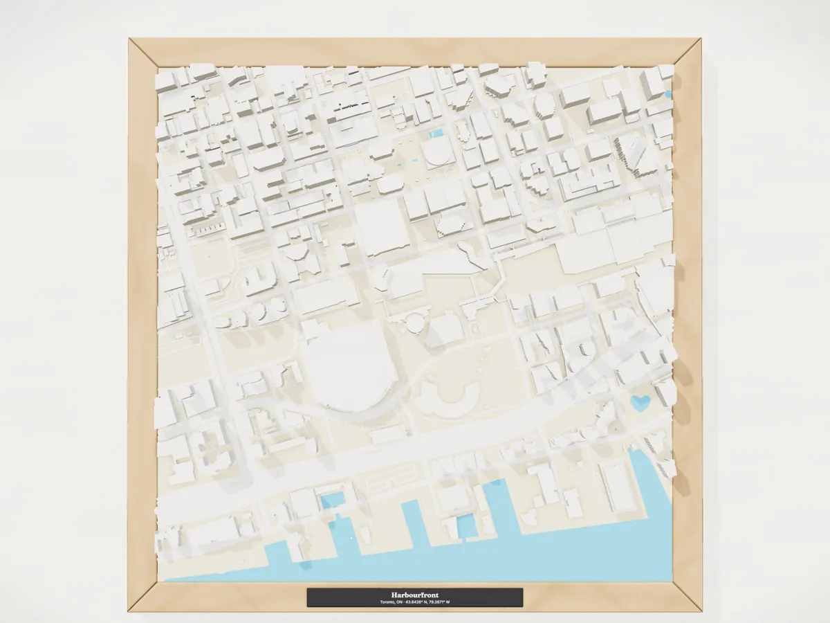 A framed 3D model of Harbourfront, Toronto